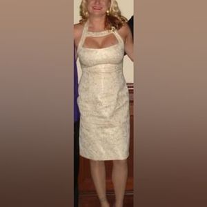 David Meister Gold Brocade Cocktail Dress